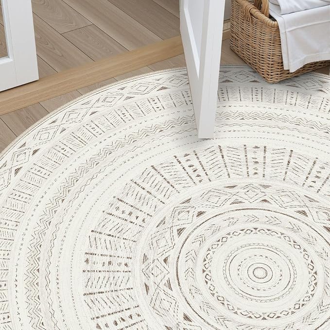 cotiled 8x8 Round Rug 8ft Circle Living Room Boho Area Rugs | Washable Foldable - Image 6