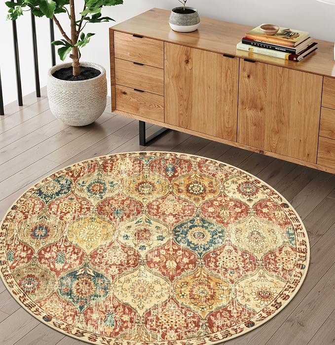 Lahome Moroccan Washable Round Rugs, Non-Slip Soft Round Rug 4ft Ultra-Thin | - Image 6