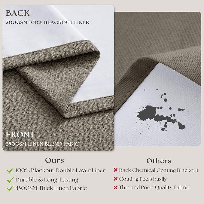 Dark Flax 100 Inch Blackout Pinch Pleated Curtains 2 Panel Set, Taupe | Thick - Image 6