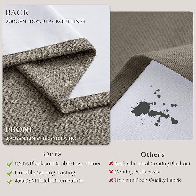 Dark Taupe 96 Inch Blackout Pinch Pleated Curtains 2 Panels - Image 6