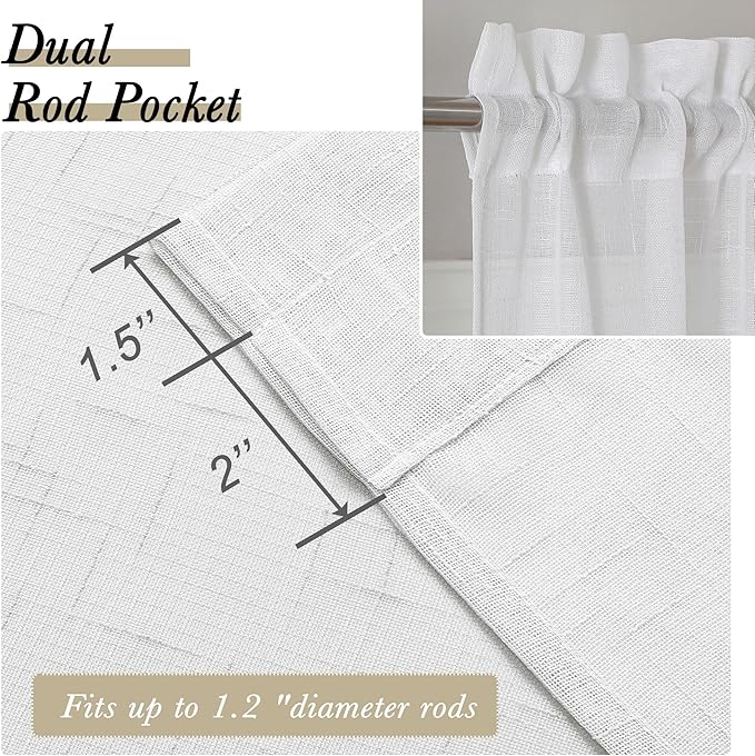 Aiyufeng White Sheer Curtains 72 inches Long 2 Panels, Fresh Textured Semi Sheer White Curtains Linen Breathable Elegant Door Curtains & Drapes for Farmhouse/Living Room/Kitchen, 40Wx72L inch