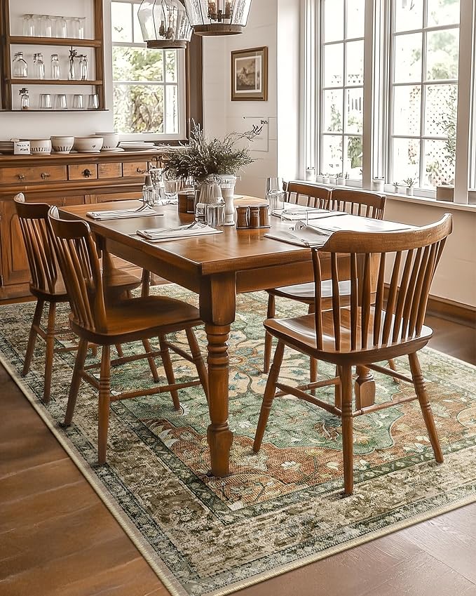 RELEANY Washable Area Rug, Brick/Brown/Green | Non-Slip, Water Repellent - Image 2