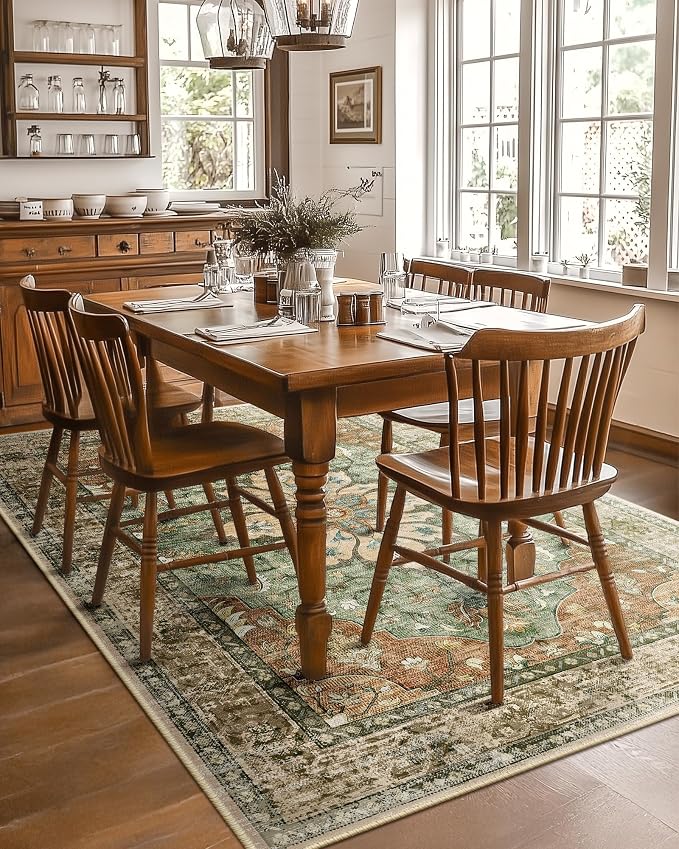 RELEANY Washable Area Rug, Brick/Brown/Green | Non-Slip, Water Repellent - Image 8