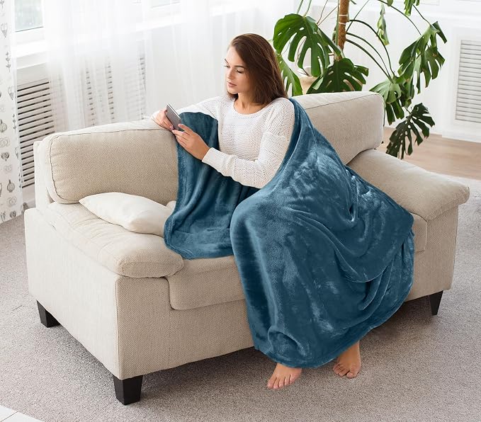 Utopia Bedding Soft Fleece Bed Blanket Throw Size Stone Blue | Microfiber Plush - Image 5