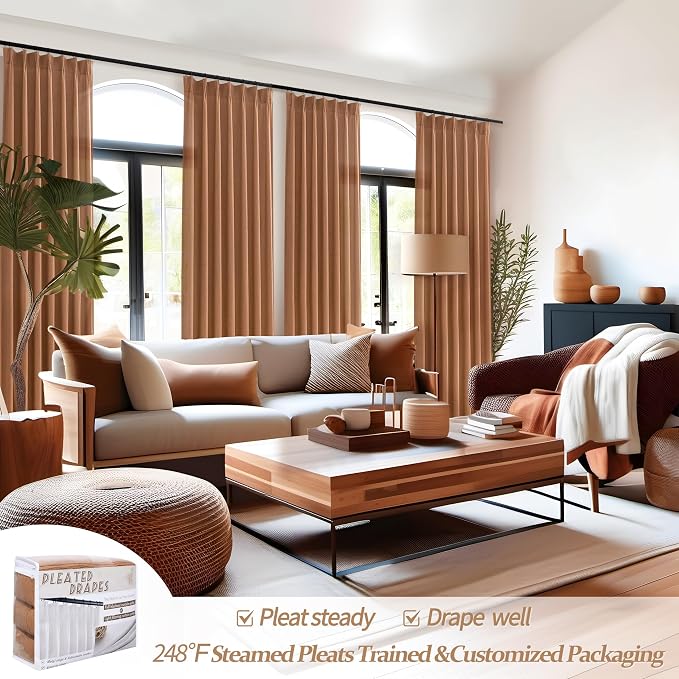 Terracotta Soft Thick Linen Curtains 120 Inches Long - Image 5