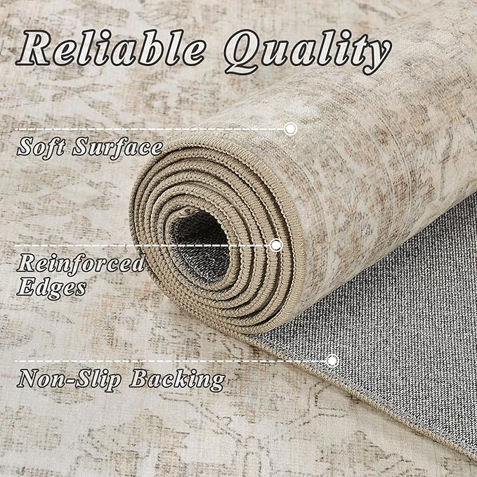 Schweek 3x12 Hallway Runner Rugs Washable Beige Kitchen Runners Non Slip | Low - Image 5