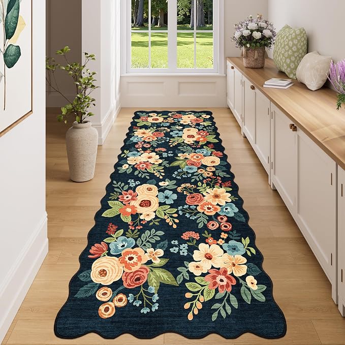 DUKINO 3x8 Kitchen Runner Rug, Floral Washable Rug by DUKINO