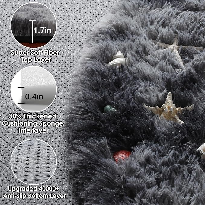 Tie-Dyed Dark Grey Round Area Rug 4ft, Ultra Soft Bedroom Circle Rugs - Image 2