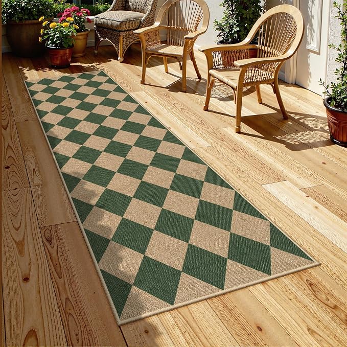 Lahome Checkered Easy Jute Kitchen Runner Rug, 2x8 Outdoor Rugs Washable | - Image 6