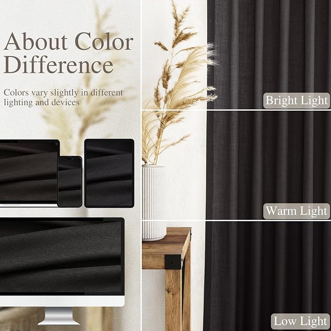 Vintage Black Linen Curtains 96 Inches Long - Image 3