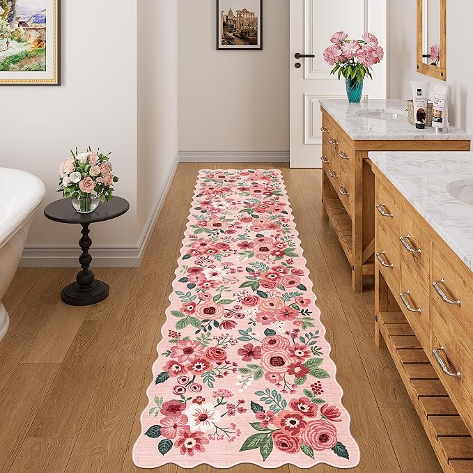 DUKINO 2x8 Washable Runner Rug, Floral Non Slip Kitchen Runner Rug, Soft Throw - Image 3