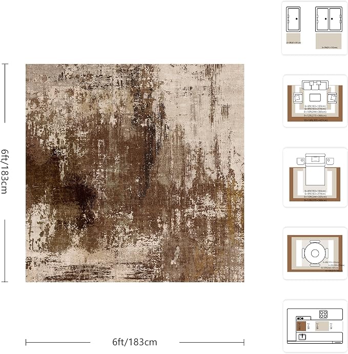 6x6 Area Rugs - Modern Abstract Washable Rug, Ultra Soft Non Slip Low Pile - Image 2