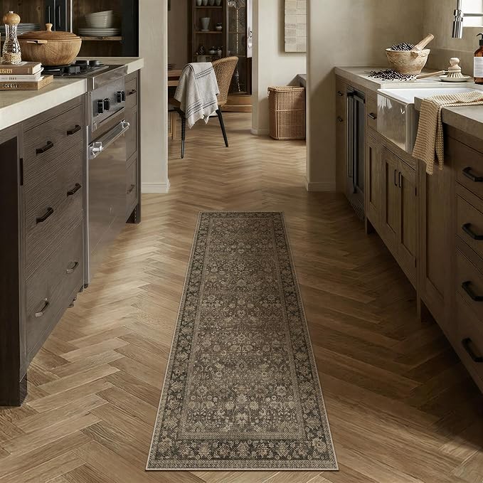 2x6 Brown Linen Look Washable Runner Rug - Image 3