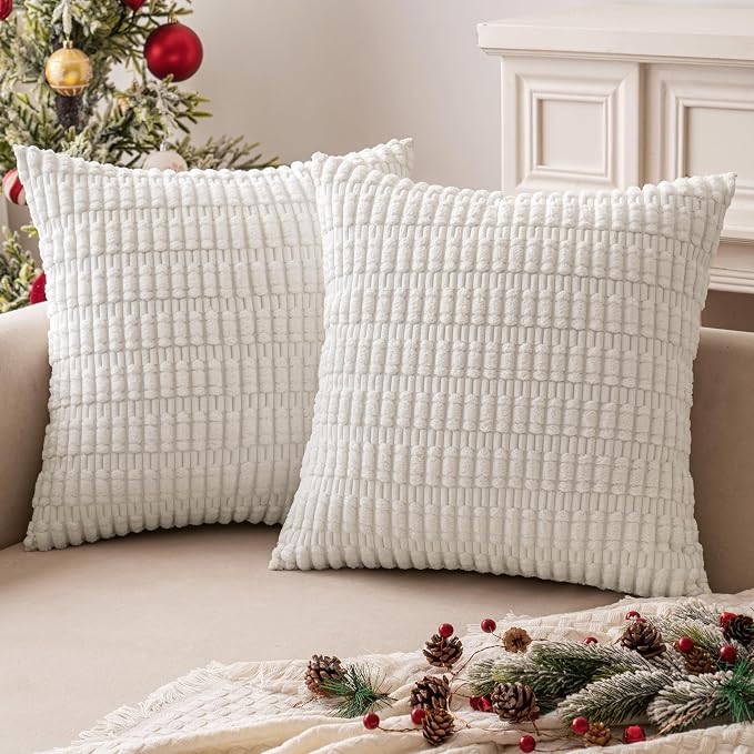 MIULEE Corduroy Decorative Throw Pillow Covers 18x18 Pure White Pack of 2 | - Image 10