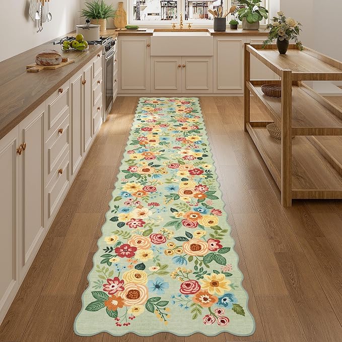 DUKINO 2.6x12 Washable Runner Rug, Floral Non Slip Long Kitchen Rug, Stain - Image 7