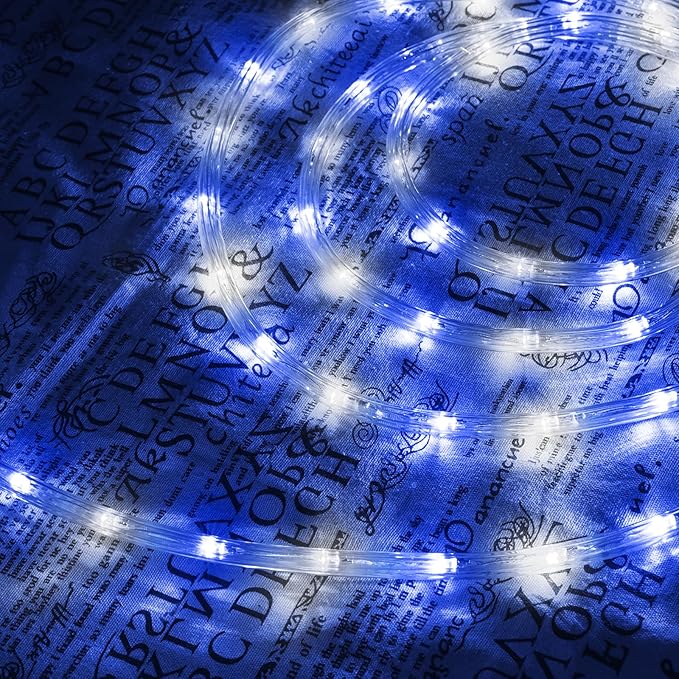 150ft LED Rope Lights Outdoor, 1080 LED Connectable and Flexible Tube Lights with 8 Modes, Waterproof LED Rope Lighting for Garden Patio Bedroom Party Pool Indoor Outdoor Christmas Decor (White&Blue)