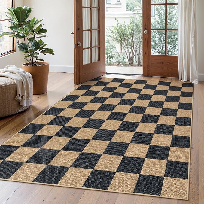 Lahome Checkered Easy Jute Area Rug, 5x7 Outdoor Patio Rug Washable Carpet - Image 9