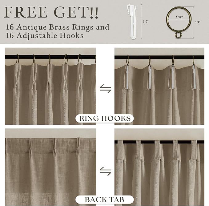 80 Inch Grey Beige Linen Pleated Memory Shaped Semi Sheer Curtains 50WxL80 | - Image 6
