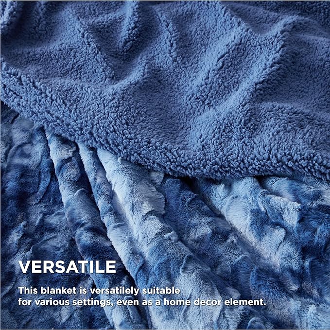 Bedsure GentleSoft Sherpa Fluffy Blanket Twin Size - Fleece Warm and Cozy Throw for Women Gift, Plush & Fuzzy Faux Fur Christmas Blanket for Couch, Bed Decor, Tie Dye Design, Indigo, 60x80 Inches