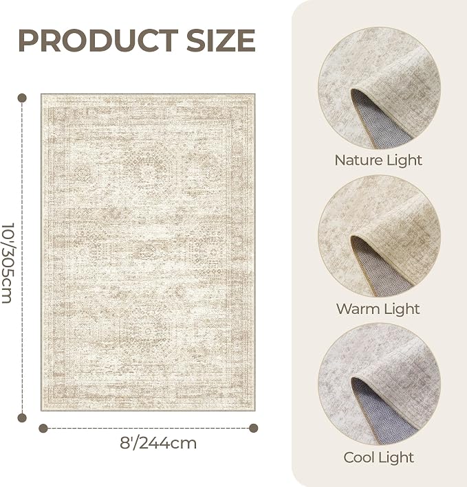 8x10 Area Rugs for Living Room, Large Washable Rug, Dining Room, Low Pile - Image 2