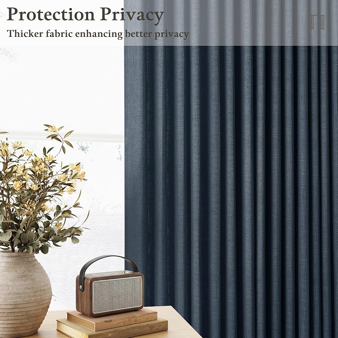 Modern Pinch Pleated Linen Navy Blue Semi Sheer Curtains - Image 6