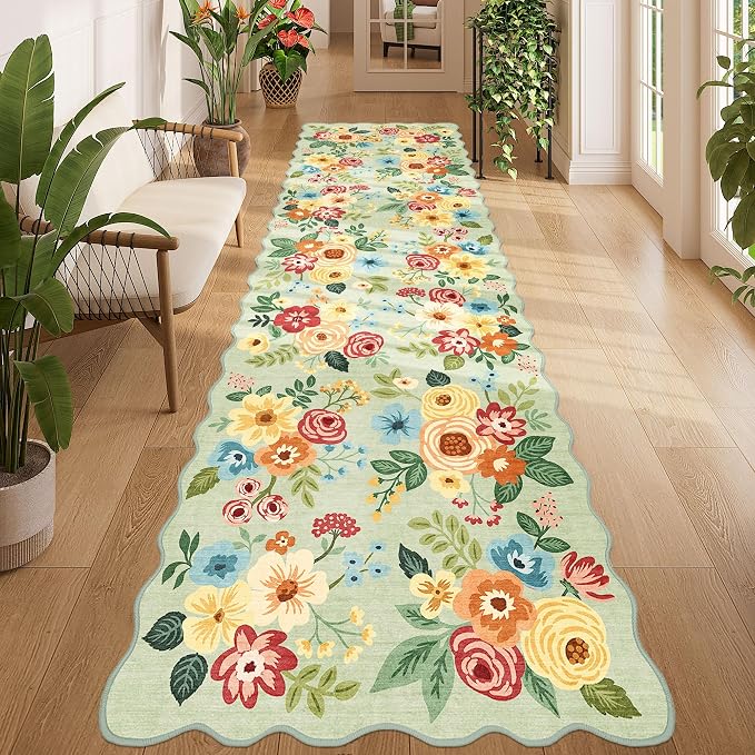 DUKINO 3x10 Runner Rug, Non Slip Floral Washable Rug by DUKINO