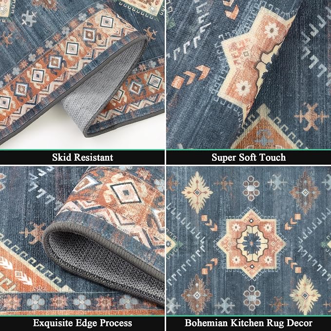 HEBE Boho Kitchen Rugs Set of 3, Non Slip Washable Kitchen Mats - Image 3