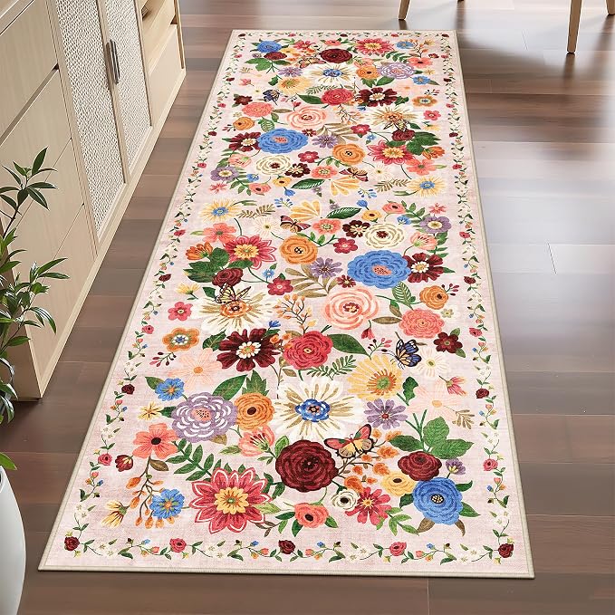 Beige Floral Hallway Runner Rug 2x6 - Image 5
