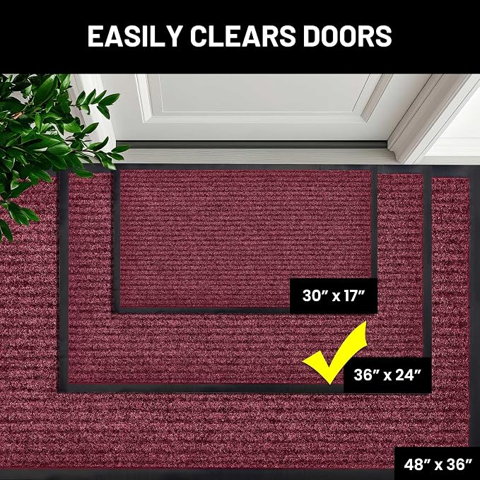 Front Door Mat, Indoor Outdoor Welcome Entryway Entrance Doormat, 36x24 Red | - Image 6
