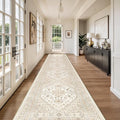 Washable Runner Rug 2.5x14, Long Kitchen Rugs Non-Slip, Cream/Beige | Vintage by Restydon