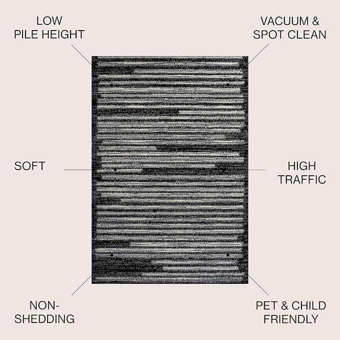 JONATHAN Y Khalil Modern Berber Stripe Black/Cream Indoor Area Rug, Contemporary - Image 2