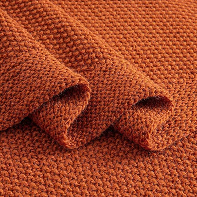 CozeCube Burnt Orange Seed Stitch Throw Blanket 50"x60", Farmhouse Decor | - Image 8