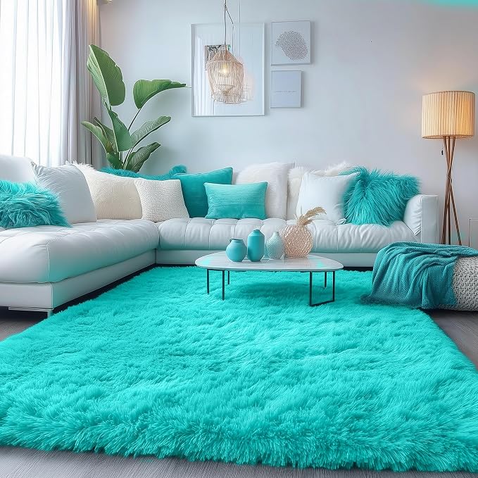 Fluffy Shag Teal Area Rugs for Bedroom 5x7 Fuzzy Shaggy Rug for Living Room | - Image 5