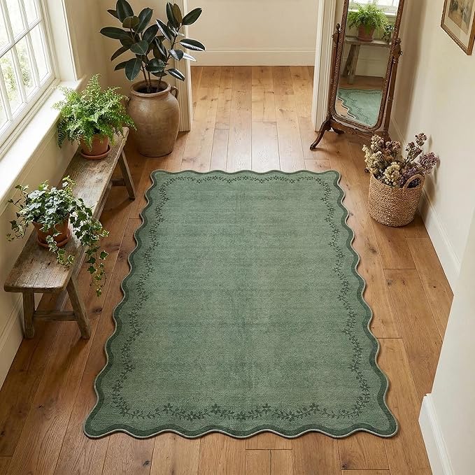 GarveeHome 3x5 Scalloped Washable Area Rug Non Slip Bedroom Entryway Rug | Soft by GarveeHome