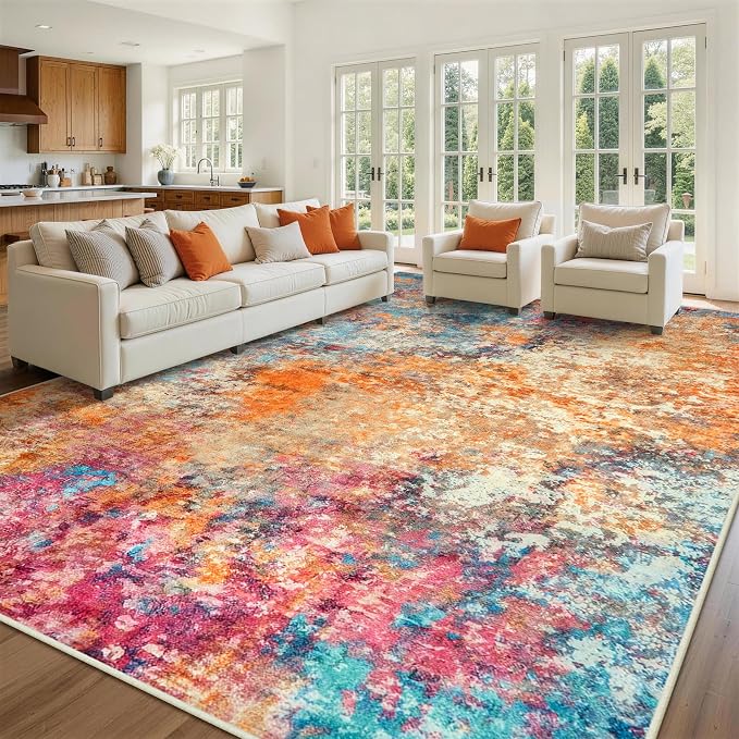 9x12 Area Rugs for Living Room Washable Bedroom Dining Room Colorful | Modern - Image 9