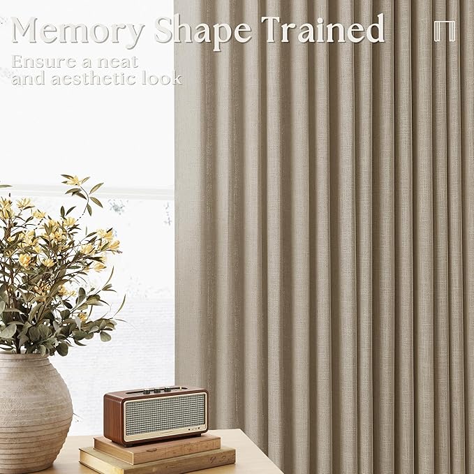 Dark Flax Linen Pinch Pleat Light Filter Curtains 120 Inches Long 2 Panels | - Image 8