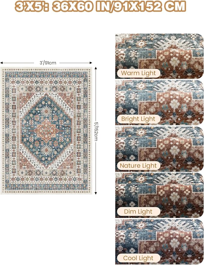 3x5 Washable Area Rug for Entryway Non Slip Kitchen Rugs, Floral Soft Living - Image 2