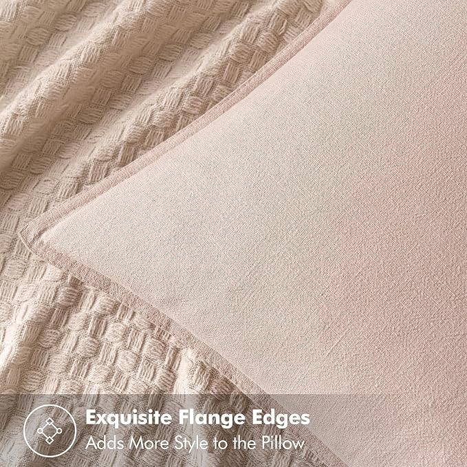 MIULEE Decorative Linen Euro Sham Pillow Covers 22x22 Inch Light Pink | Boho - Image 2