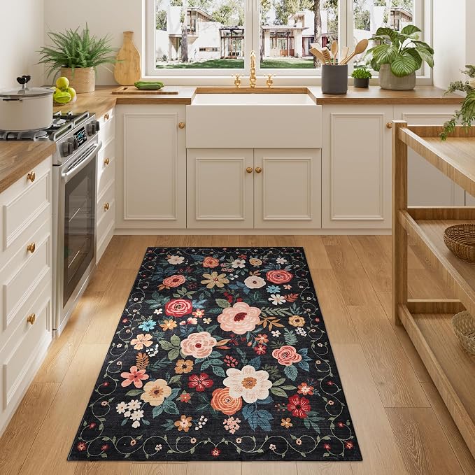 DUKINO 3x4 Area Rug, Floral Washable Rug by DUKINO
