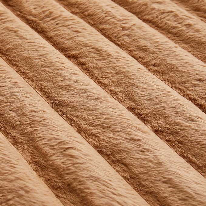 Coffee Rabbit Striped Plush Rug 2'x6', Fluffy Faux Fur Shaggy Area Rug - Image 6