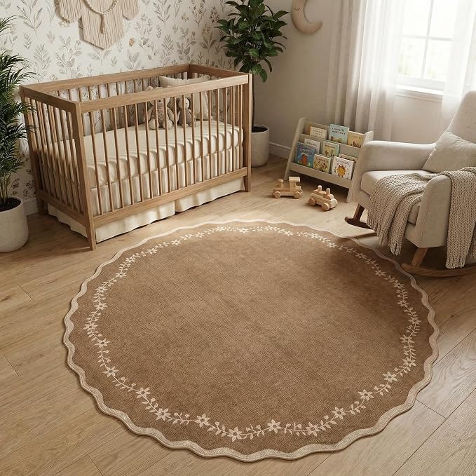 GarveeHome Round Area Rug 5ft Scalloped Washable Circle Rug by GarveeHome