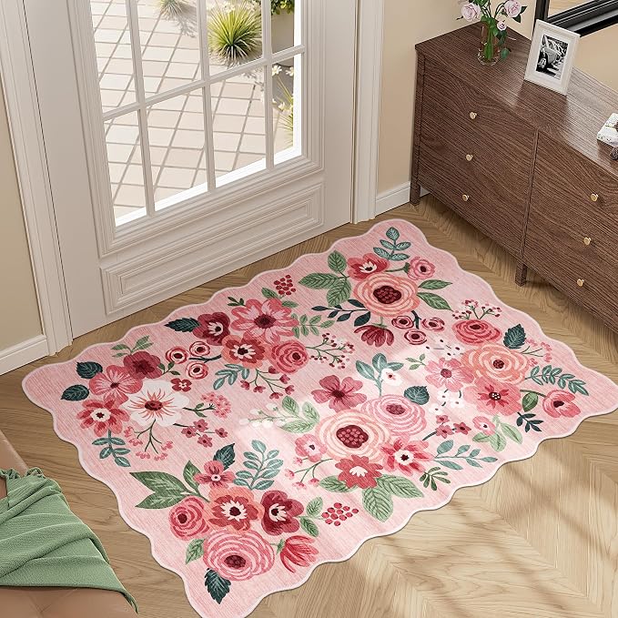 DUKINO 2x3 Rugs for Entryway, Floral Door Mat Washable Kitchen Rugs, Low Pile - Image 3