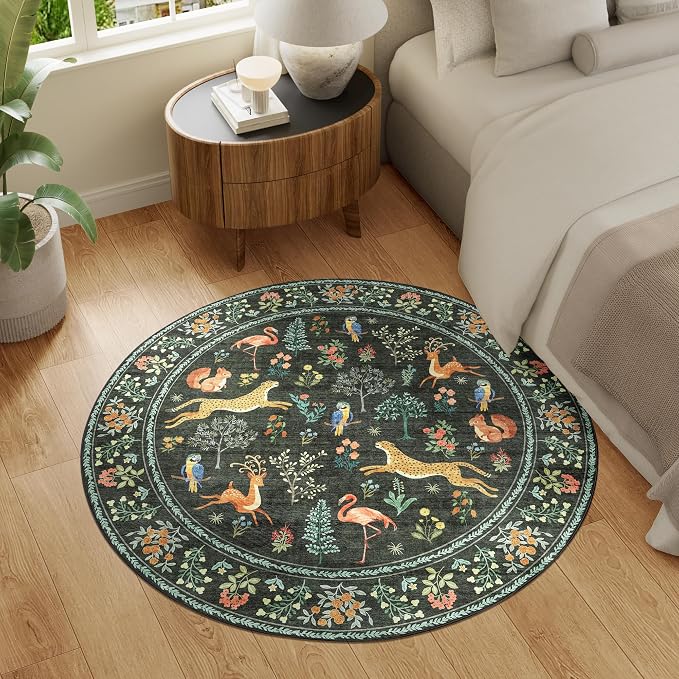 DUKINO 4ft Round Rug, Washable Animal Small Round Area Rug Non Slip, - Image 6