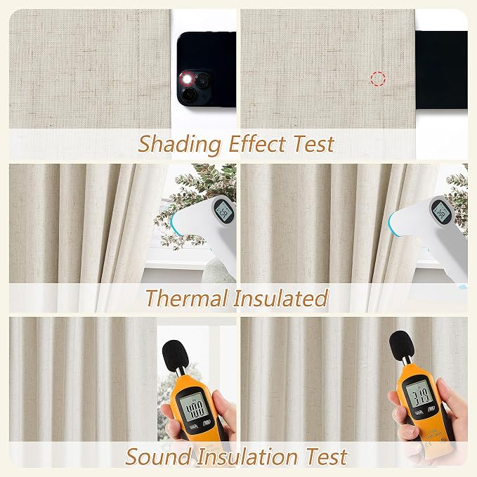 100% Blackout Linen Curtains for Bedroom 96 inches Long, Thermal Insulated Room - Image 5