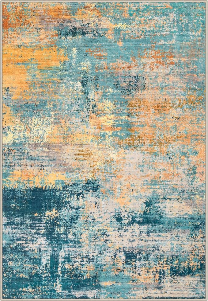 Area Rug Living Room: 5x5 Modern Washable Soft Carpet Rosy Haze | by FXRHLP