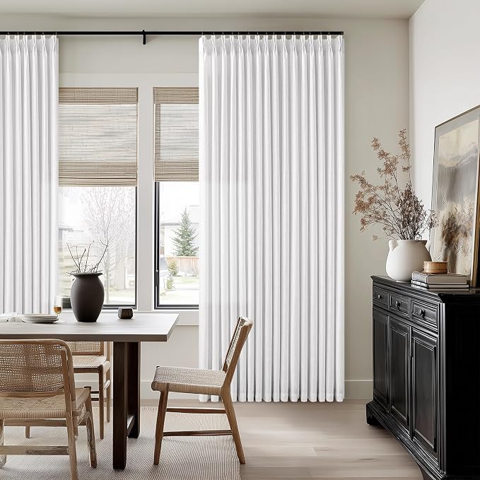 Linen Pinch Pleated Light Filtering Semi Sheer White Curtains 86 Inch Long | - Image 7
