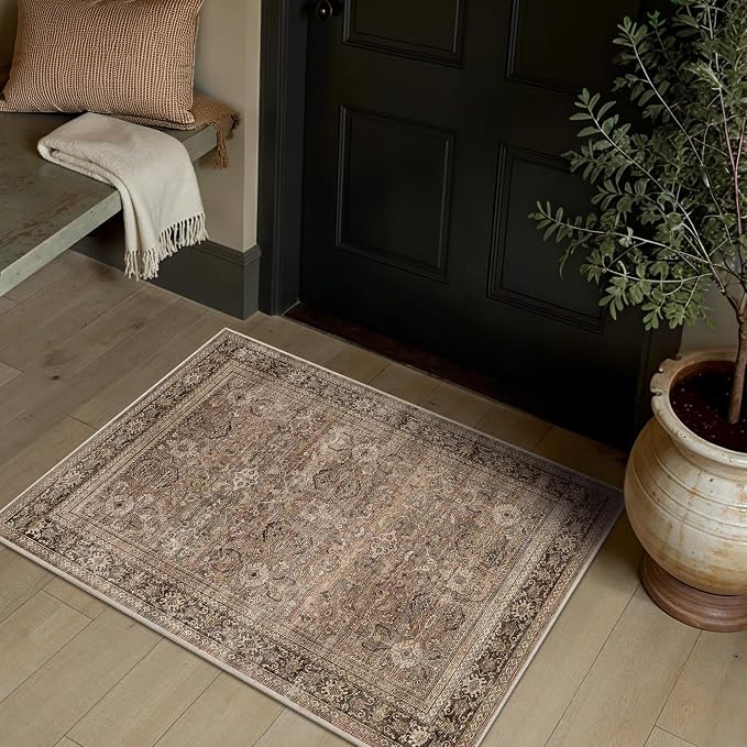 Schweek 2x3 Entryway Rugs Indoor Washable Vintage Area Rug Non Slip Brown | Low by Schweek