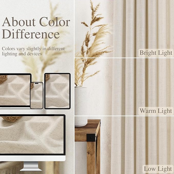 Warm Beige Linen Curtains 72 Inch Length - Image 7