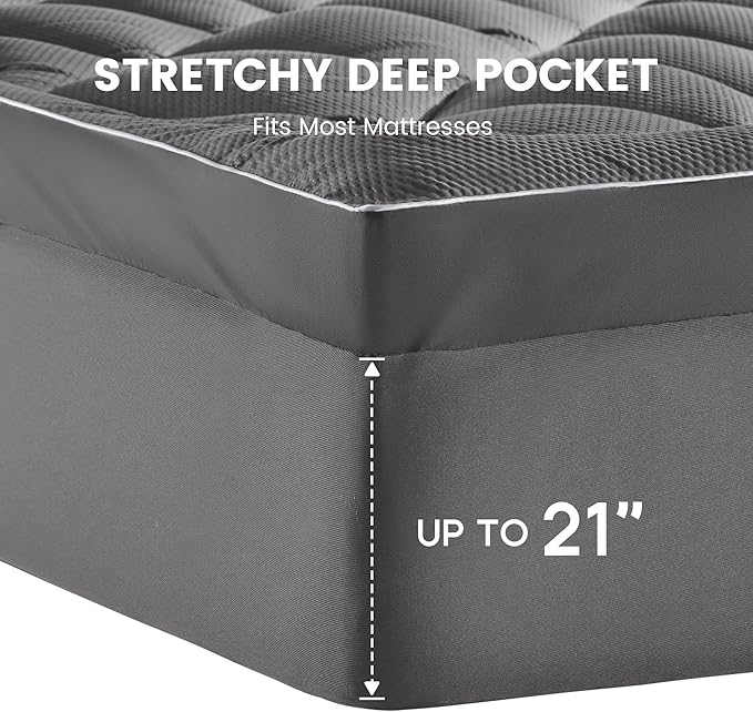 SLEEP ZONE Extra Thick Twin Mattress Topper for Back Pain, Plush Breathable Thick Mattress Pad Cover, Down Alternative Soft Bed Topper with Elastic Fitted Deep Pocket