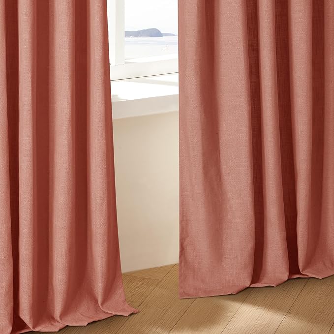 Pinch Pleated Linen Semi Sheer Curtains 45 Inch Length 2 Panels Firebrick | - Image 7